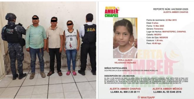 Caen tres secuestradores presuntos responsables de haber privado de la vida a la menor Perla Alison en el municipio dé Mapastepec