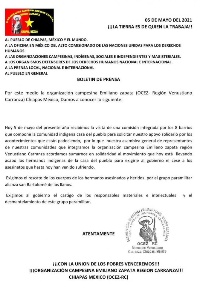 Casa del Pueblo  busca refugiarse con la OCEZ-RC