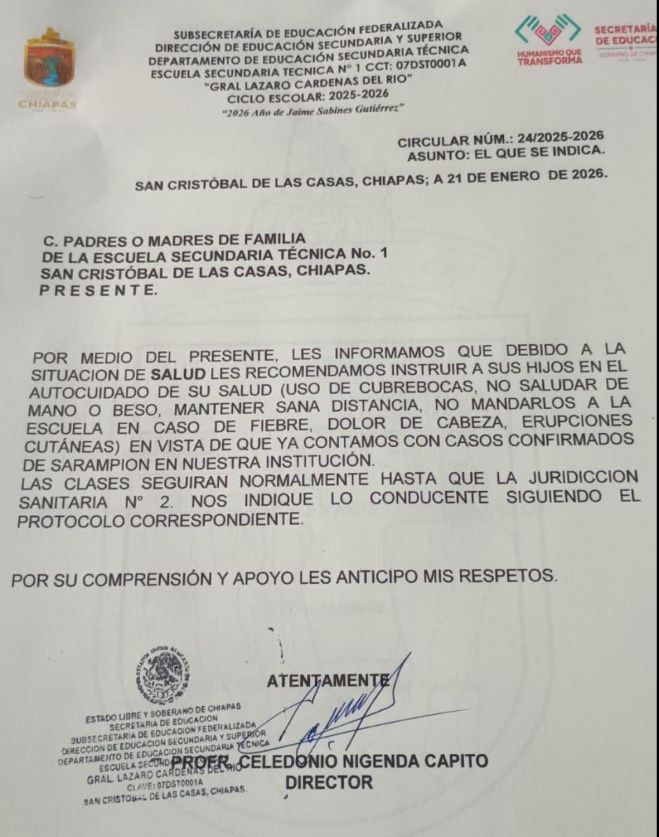 Confirman casos de sarampión en la Est 1