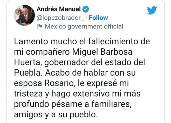 A los 63 años, muere Miguel Barbosa, gobernador del estado de Puebla, México