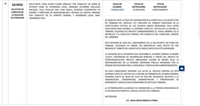 Reconoce la Suprema Corte de Justicia de la Nación la legitimidad de Enoc Hernández Cruz al frente de la Caja Popular San Juan Bosco.