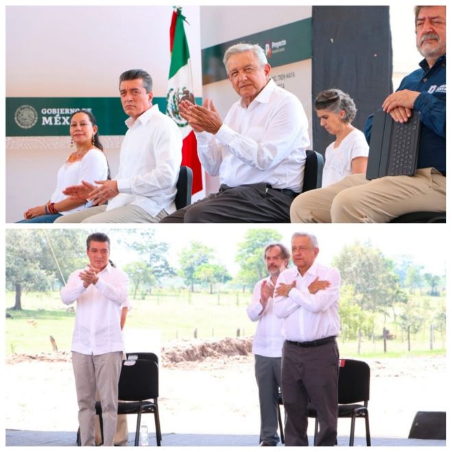 ACOMPAÑA RUTILIO ESCANDÓN AL PRESIDENTE AMLO EN LA SUPERVISIÓN DEL TREN MAYA, TRAMO 1