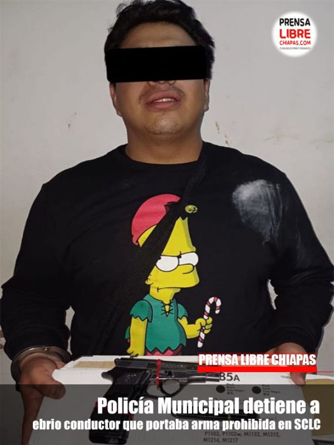 Polic&iacute;a Municipal detiene a ebrio conductor que portaba arma prohibida en SCLC