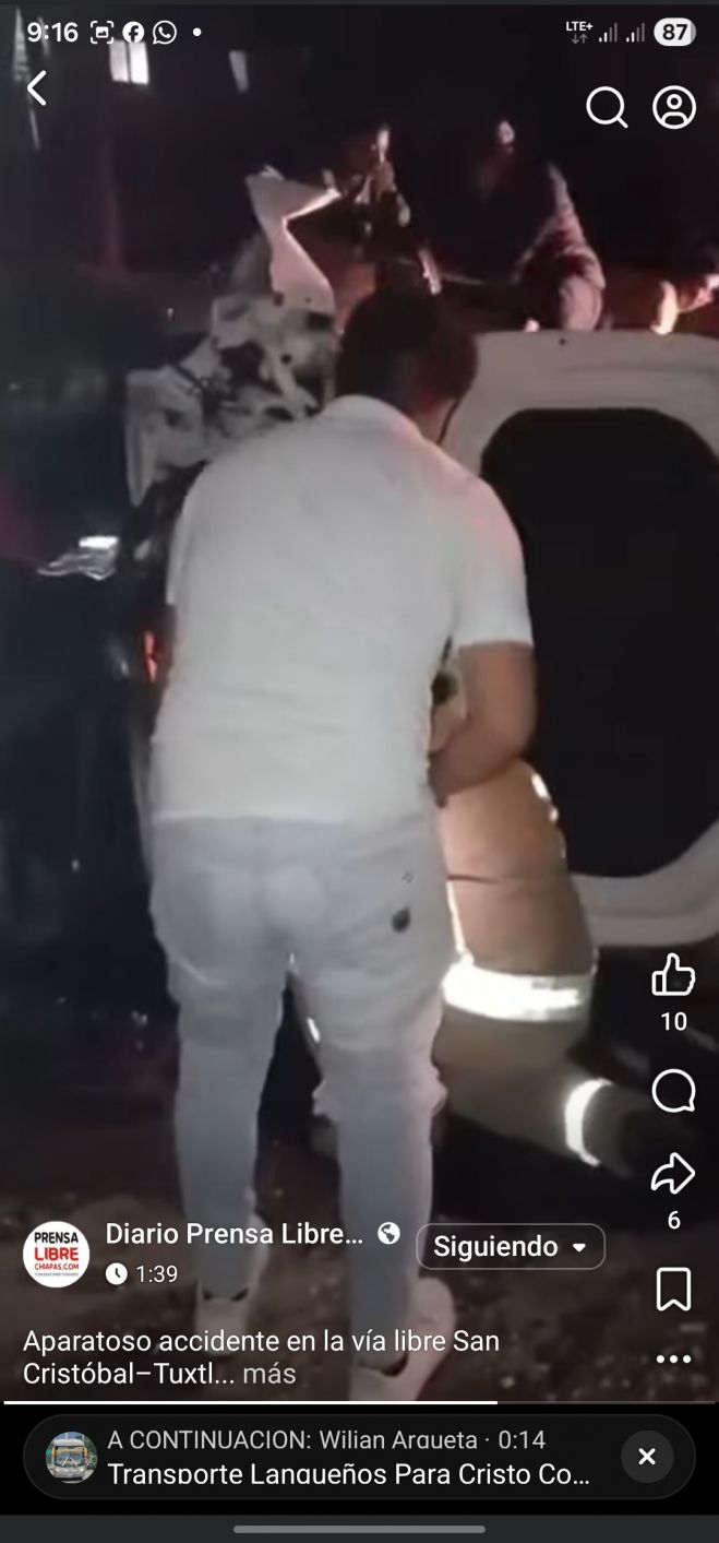 Aparatoso accidente en la vía libre San Cristóbal–Tuxtla