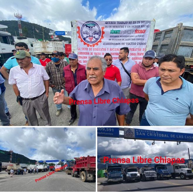 Camioneros bloquean avenidas en San Crist&oacute;bal de Las Casas 