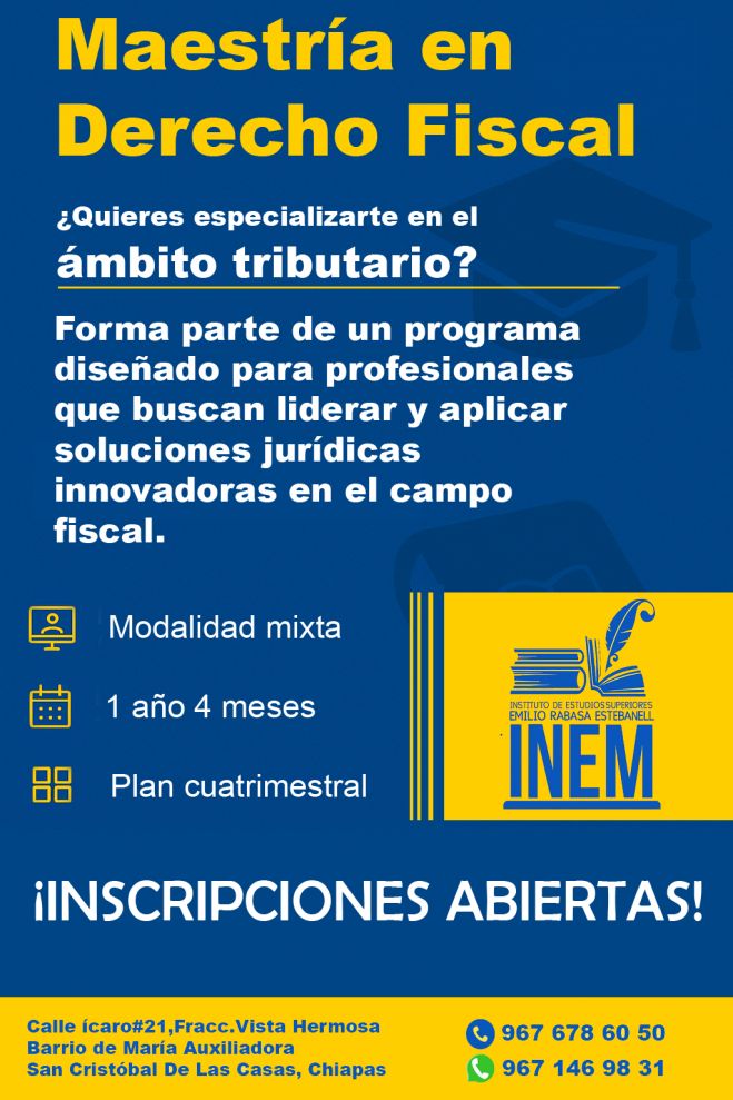 Maestr&iacute;a en Derecho Fiscal en modalidad mixta fortalece la formaci&oacute;n de profesionales tributarios en Chiapas
