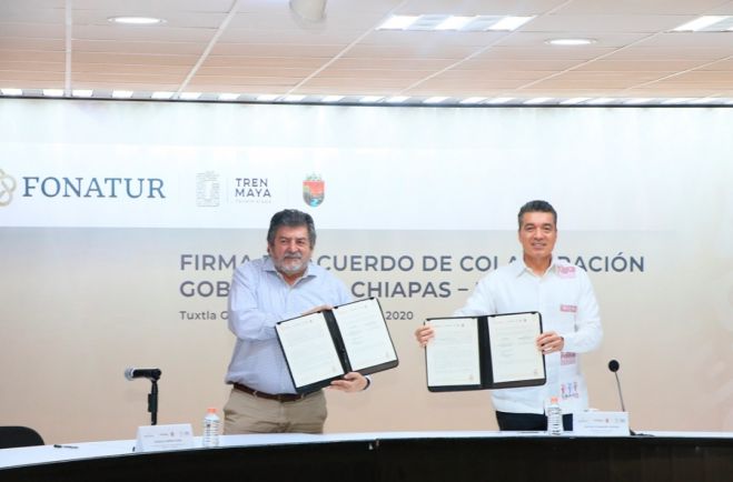Rutilio Escand&oacute;n y titular de Fonatur refrendan compromiso en el impulso a la obra del Tren Maya