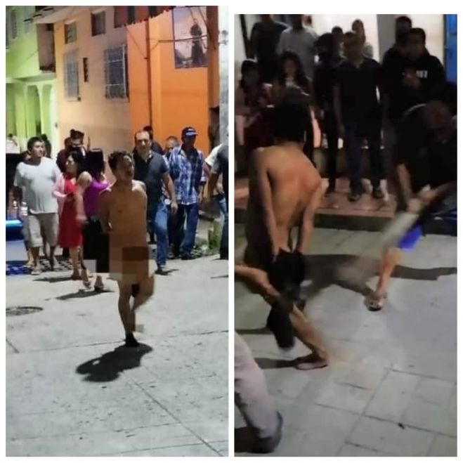 Golpean y exhiben desnudo a presunto ladrón en Tapilula