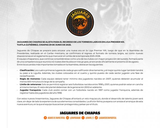 SE ALISTA Jaguares de Chiapas para el regreso de los torneos largos en Liga Premier MX