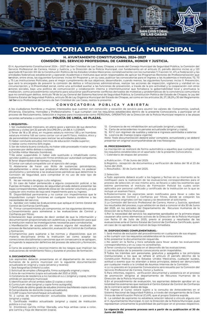 Lanzan convocatoria abierta para reclutamiento de polic&iacute;as municipales