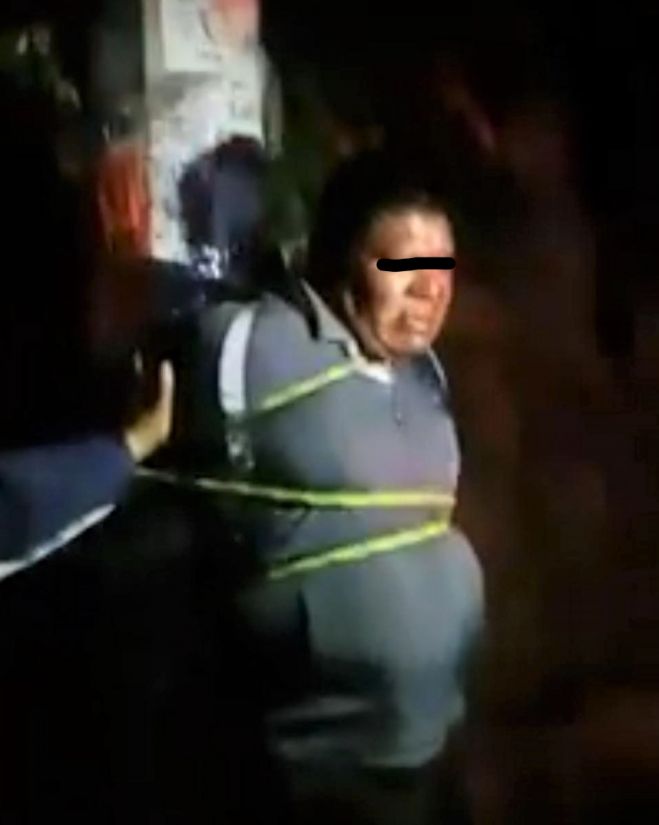 Amarran y golpean a presunto secuestrador