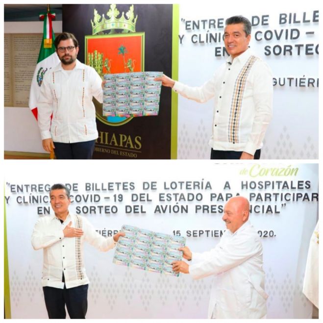 Atestigua Rutilio Escandón entrega al sector salud de billetes de lotería para sorteo de avión presidencial